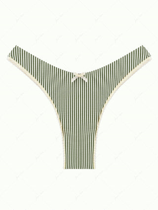 Green Striped Lace Bowknot Cheeky Bikini Bottom