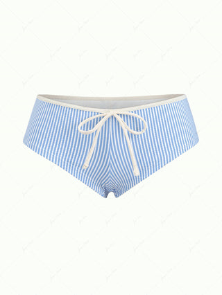 Light Blue Striped Low Rise Bikini Bottom Cheeky Swim Boyshorts