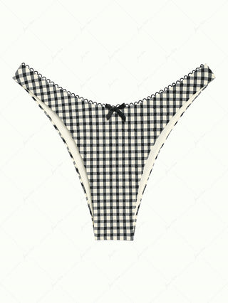 Black Plaid Picot Bowknot Cheeky Bikini Bottom