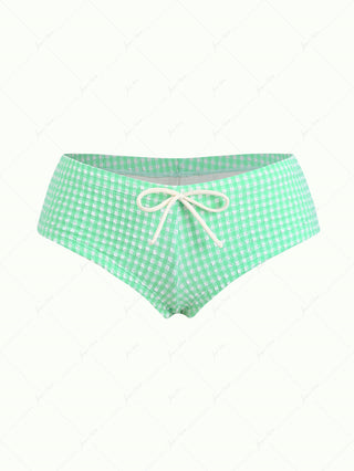 Green Bubble Grid Bowknot Low Rise Bikini Bottom Cheeky Swim Boyshorts