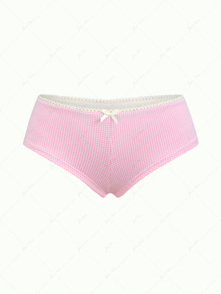 Light Pink Knitted Plaid Low Rise Bikini Bottom Cheeky Swim Boyshorts