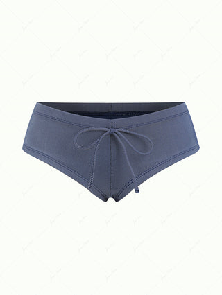 Deep Blue Denim Bowknot Low Rise Bikini Bottom Cheeky Swim Boyshorts