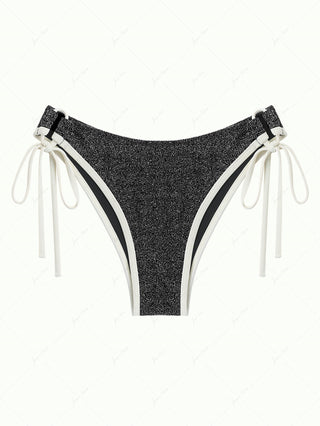 Black Lurex Sparkly Contrast Cinched Tie Side Bikini Bottom