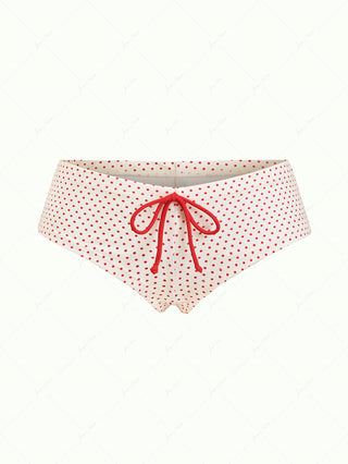 Crystal Cream Polka Dot Bowknot Bikini Bottom Cheeky Swim Boyshorts