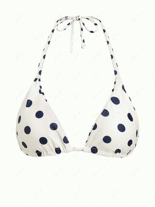 Crystal Cream Vintage Polka Dot Reversible Halter Triangle Bikini Top