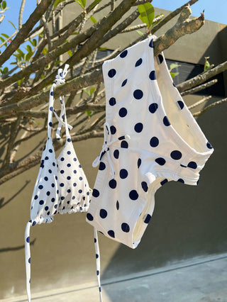 Crystal Cream Vintage Polka Dot Low Rise Bikini Bottom Cheeky Swim Boyshorts