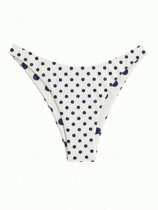 Crystal Cream Vintage Polka Dot Print Reversible Cheeky Bikini Bottom