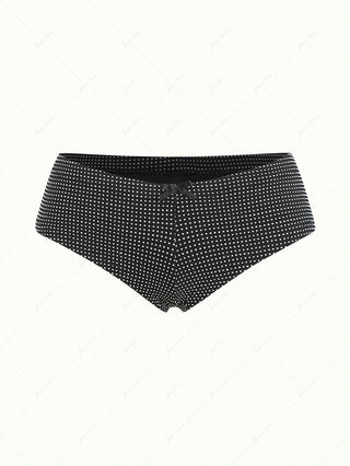 Black Pin Dot Jacquard Fabric Low Rise Bikini Bottom Cheeky Swim Boyshorts