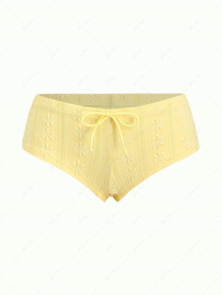 Yellow Floral Jacquard Bowknot Low Rise Beach Swim Bottom Boyshorts