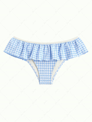 Light Blue Bubble Grid Textured Peplum Skirted Bikini Bottom