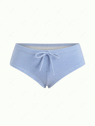 Blue Knitted Plaid Bowknot Bikini Bottom Cheeky Swim Boyshorts