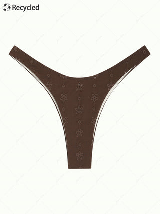 Deep Coffee Recycled Fabric Eyelet Jacquard High Cut Bikini Bottom