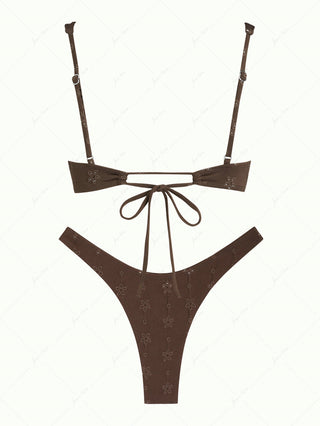 Deep Coffee Recycled Fabric Eyelet Jacquard Underwire Bikini Set
