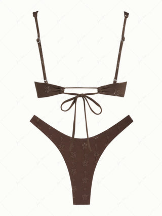 Deep Coffee Recycled Fabric Eyelet Jacquard Underwire Bikini Set