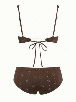 Deep Coffee Recycled Fabric Jacquard Underwire Cheeky Boyshorts Bikini Set