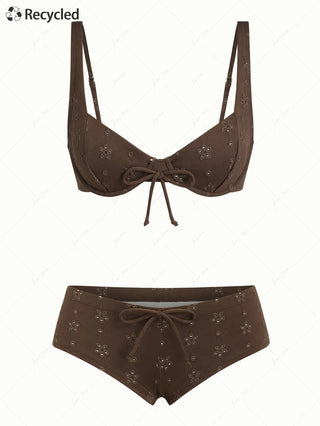 Deep Coffee Recycled Fabric Jacquard Underwire Cheeky Boyshorts Bikini Set