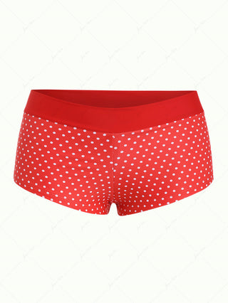 Red Polka Dot Print Two-way Bikini Bottom Cheeky Swim Boyshorts
