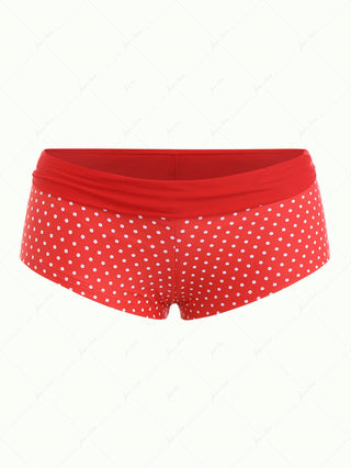 Red Polka Dot Print Two-way Bikini Bottom Cheeky Swim Boyshorts