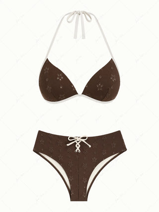 Deep Coffee Recycled Fabric Eyelet Jacquard Push Up Bikini Set