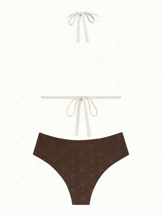 Deep Coffee Recycled Fabric Eyelet Jacquard Push Up Bikini Set