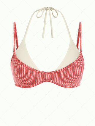Cherry Red Polka Dot Print Double Layer 2 In 1 Bikini Top