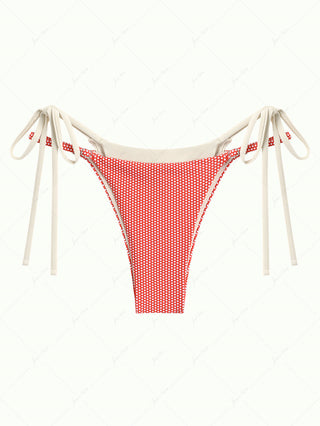 Cherry Red Polka Dot Print Double Layer 2 In 1 Tie Side Bikini Bottom