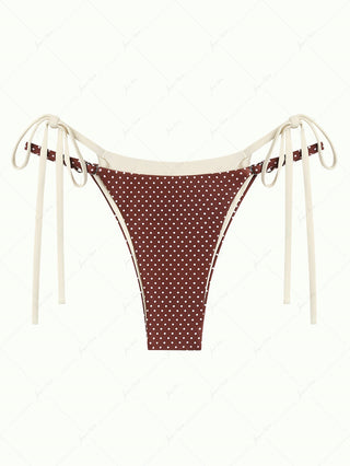 Brown Polka Dot Print Double Layer 2 In 1 Tie Side Bikini Bottom