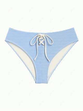 Sky Blue Striped Grommet Lace Up Bikini Bottom