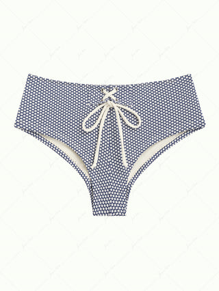 Deep Blue Polka Dot Print Lace Up Bikini Bottom Cheeky Swim Boyshorts