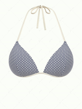 Deep Blue Polka Dot Print Molded Cups Support Triangle Bikini Top