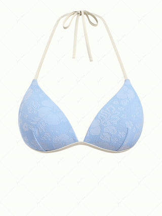 Light Blue Recycled Fabric Jacquard Molded Cups Support Triangle Bikini Top