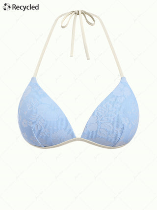 Light Blue Recycled Fabric Jacquard Molded Cups Support Triangle Bikini Top