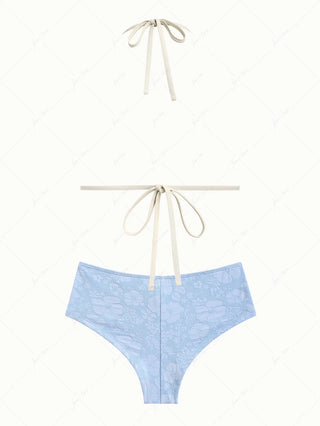 Light Blue Recycled Fabric Jacquard Triangle Push Up Bikini Set