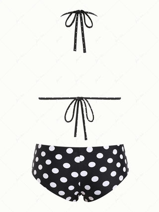 Black Polka Dot Reversible Triangle Top & Cheeky Boyshort Bikini Set