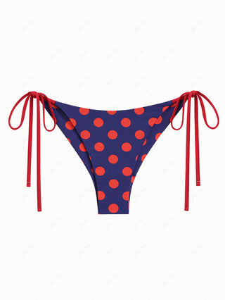 Midnight Blue Polka Dot Print String Cheeky Brazilian Bikini Bottom