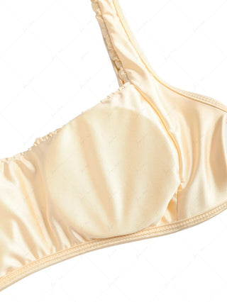 Champagne Satin Solid Color Ruched Tank Style Bikini Top