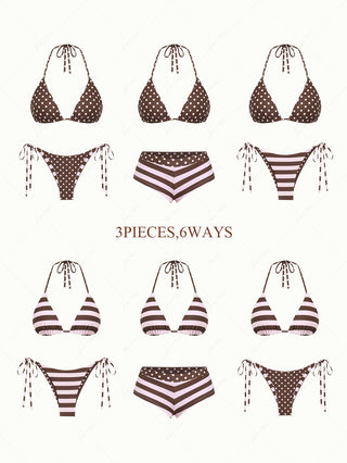 Pink Striped Polka Dot Triangle Reversible Top & Cheeky Boyshorts Bikini Set