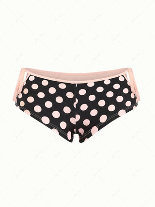 Pink Vintage Polka Dot Cutout Tie Bikini Bottom Cheeky Swim Boyshorts
