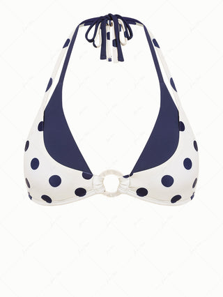 Cadetblue Contrast Color Polka Dot O Ring Double Layer Bikini Top