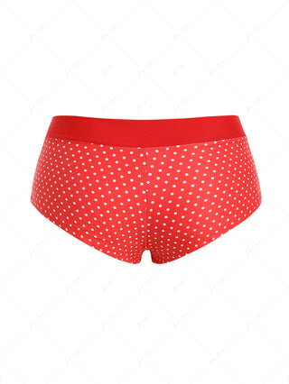 Red Polka Dot Print Two-way Bikini Bottom Cheeky Swim Boyshorts