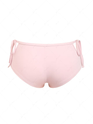 Pink Solid Color Cutout Tie Side Bikini Bottom Cheeky Swim Boyshorts