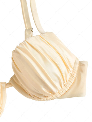 Champagne Satin Ruched Underwire Push Up Bikini Top