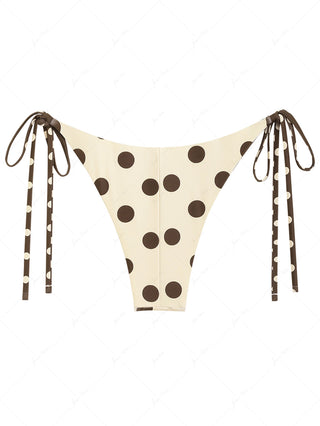Apricot Polka Dot Print Reversible Cheeky Brazilian Bikini Bottom