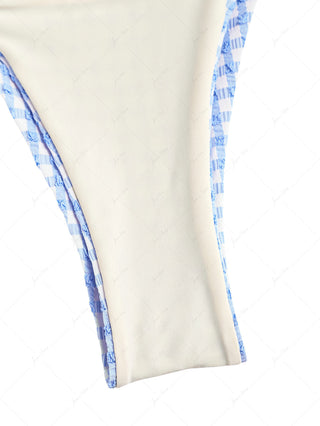 Light Blue Bubble Grid Textured O Ring Double Layer Bikini Set