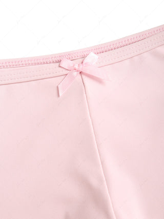 Pink Solid Color Picot Bowknot Bralette Cutout Tie Cheeky Boyshorts Bikini Set