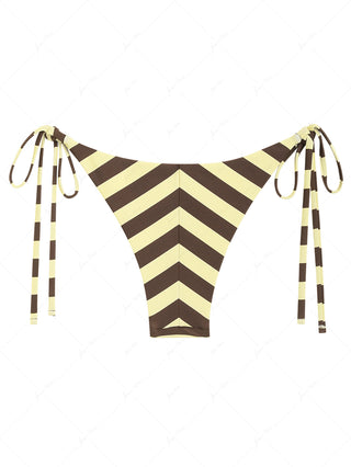 Coffee Striped Polka Dot Print Reversible Cheeky Brazilian Bikini Bottom
