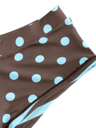 Coffee Striped Polka Dot Crisscross Tie Reversible Top & Cheeky Boyshorts Tankini Set
