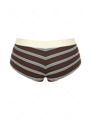 Deep Coffee Striped Two-way Bikini Bottom Cheeky Swim Boyshorts