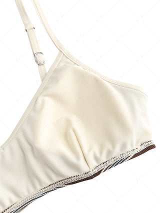 Deep Coffee Striped Bowknot Tank Style Cheeky Boyshorts Bikini Set