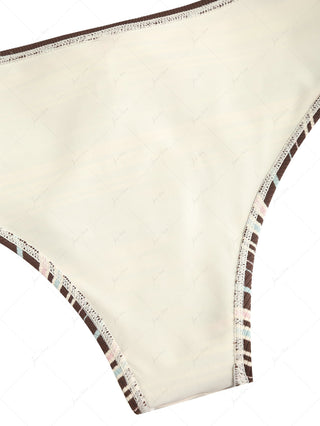 Deep Coffee Ribbed Knit Striped Triangle Push Up Bikini Set